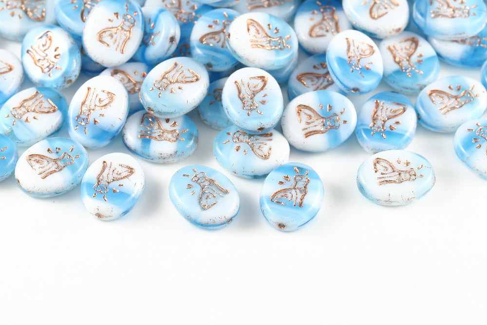 Cat 16×12mm Chalk Aquamarine Mixed With Copper 1-Hole Czech Beads