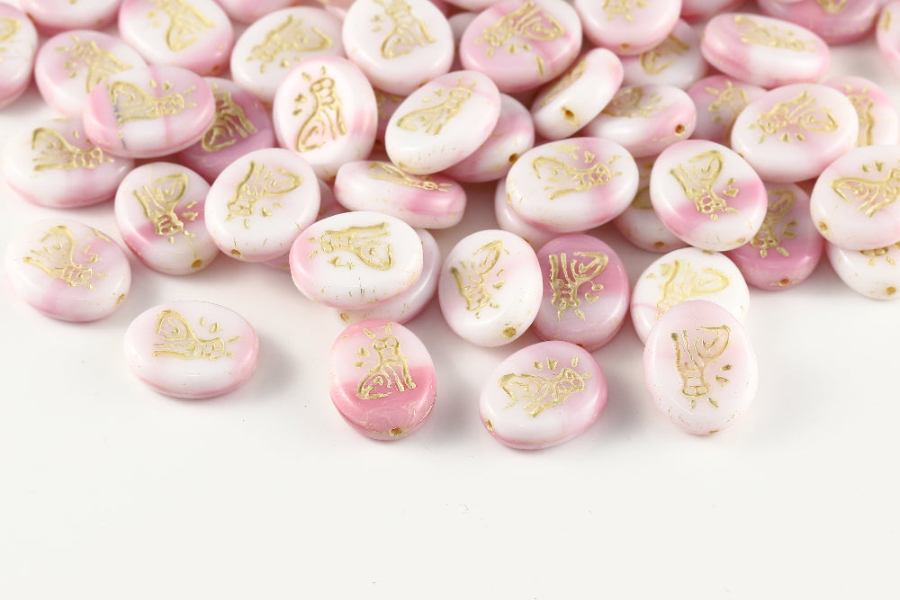 Cat 16×12mm Chalk Rose Mixed With Yellow 1-Hole Czech Beads