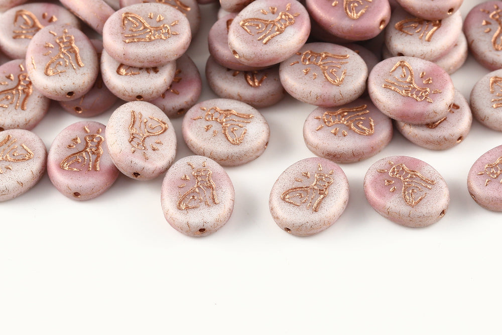 Cat 16×12mm Chalk Rose Mixed With Bronze Gold Matt 1-Hole Czech Beads