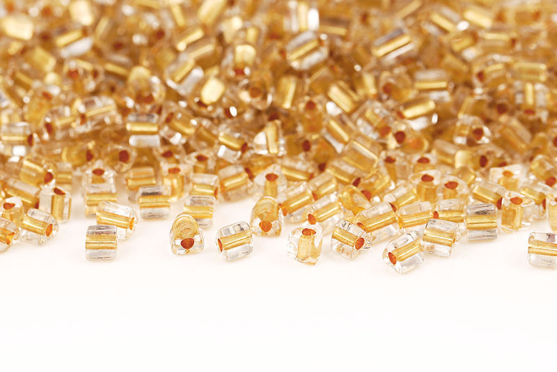 Preciosa Triangles 3.5×3.5mm Transparent Lt.Gold Metallic Lined Col.68283