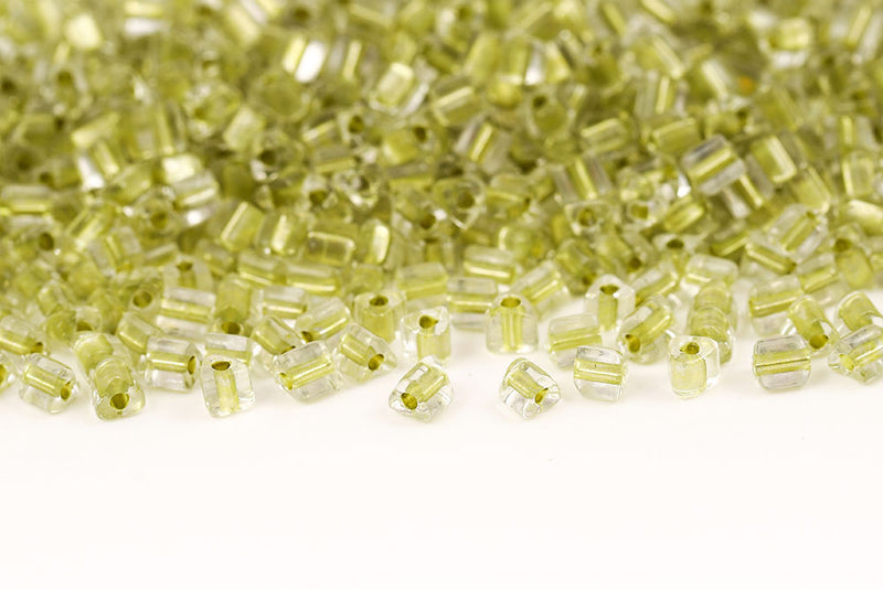 Preciosa Triangles 3.5×3.5mm Transparent Olivine Metallic Lined Col.68286