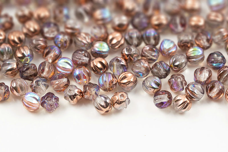 Melon 4mm Crystal Copper Rainbow Czech Beads