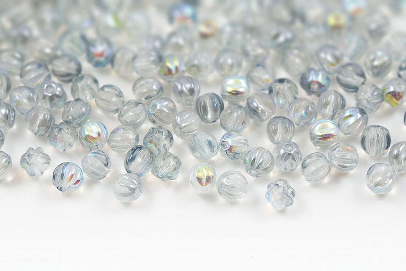 Melon 4mm Crystal Blue Rainbow Czech Beads