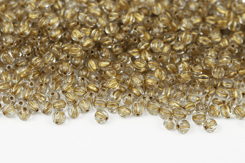 Melon 4mm Crystal With Gold Czech Glass Beads