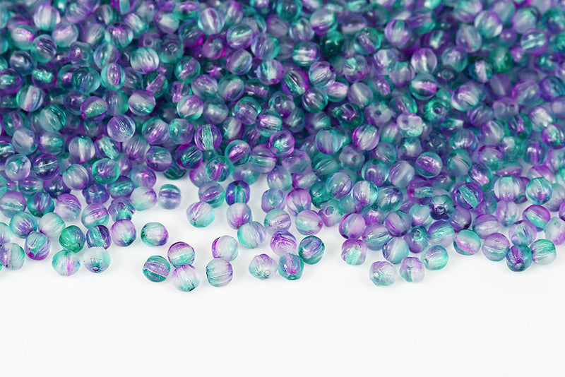 Melon 4mm Summer Light Blue Czech Glass Beads
