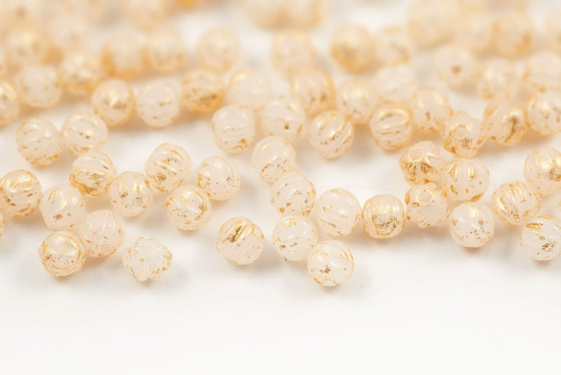 Melon 4mm Gold Splash Chalk Czech Glass Beads