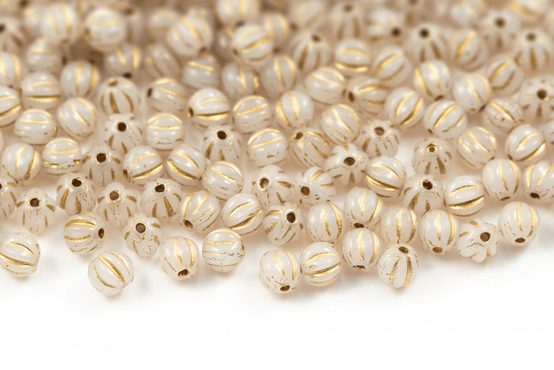 Melon 4mm Chalk With Gold Czech Glass Beads