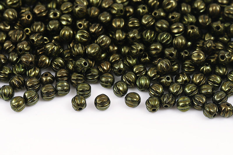 Melon 4mm Jet Green Luster Czech Glass Beads