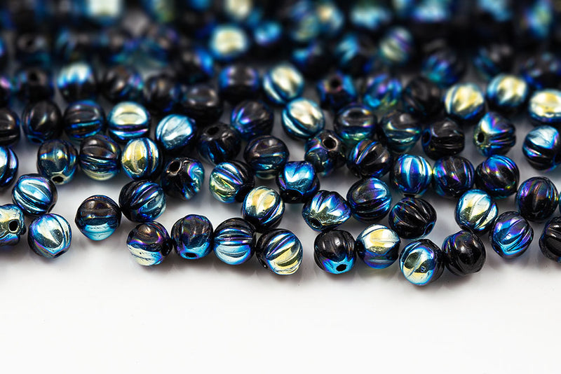 Melon 4mm Jet AB Czech Glass Beads