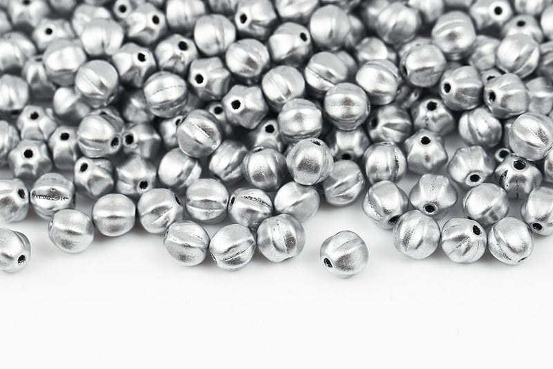 Melon 6mm Crystal Vintage Silver Czech Beads