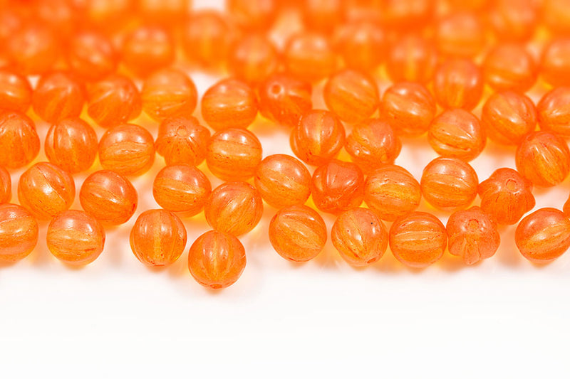 Melon 6mm Crystal Opal Orange Finish Czech Beads