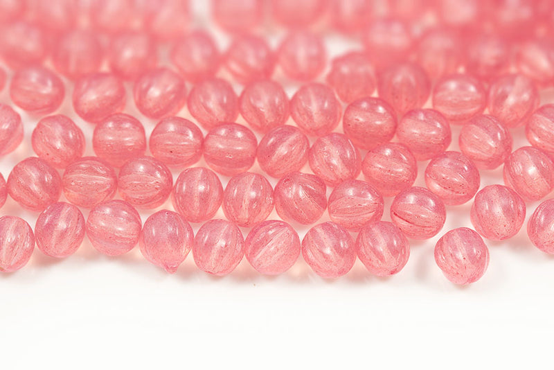 Melon 6mm Crystal Opal Peach Finish Czech Glass Beads