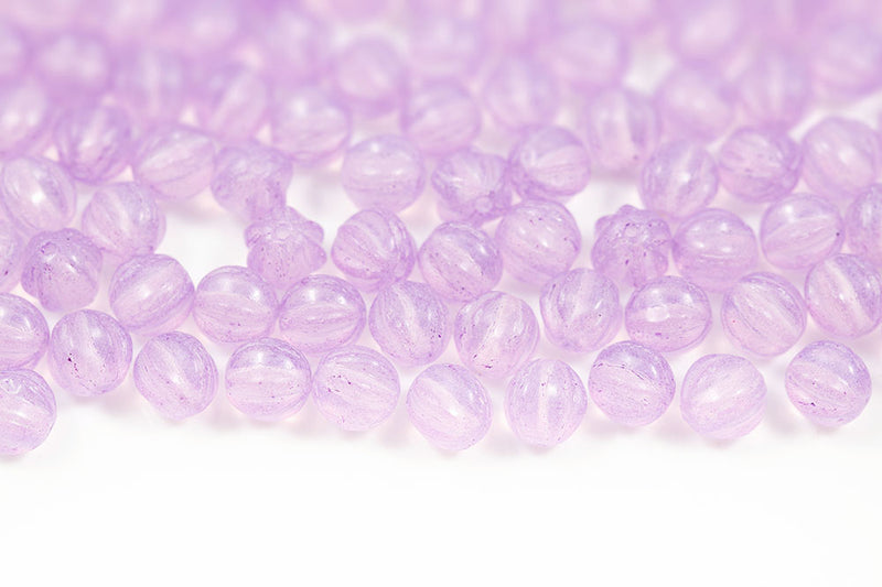 Melon 6mm Crystal Opal Violet Finish Czech Glass Beads