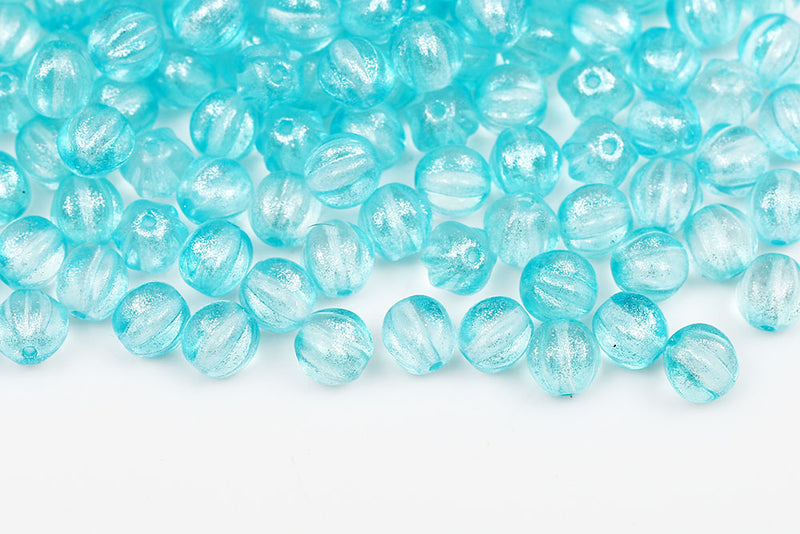 Melon 8mm Crystal Frozen Aquamarine Czech Beads