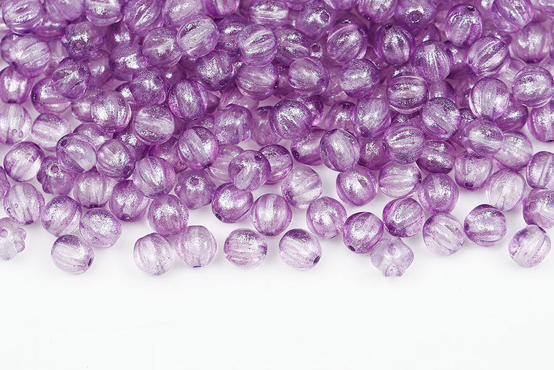 Melon 8mm Crystal Frozen Violet Czech Beads