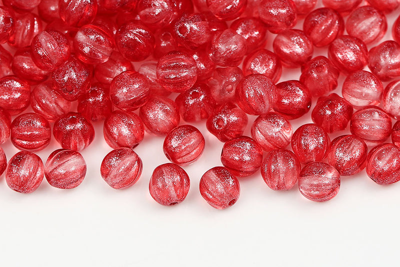 Melon 8mm Crystal Frozen Lt.siam Czech Beads