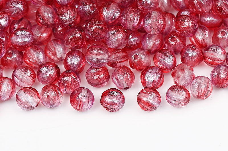 Melon 8mm Crystal Frozen Peach Czech Beads