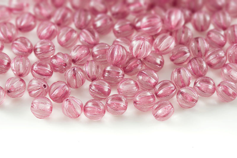 Melon 6mm Crystal With Pink Czech Glass Beads
