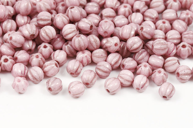 Melon 6mm Chalk Lila Luster Czech Glass Beads