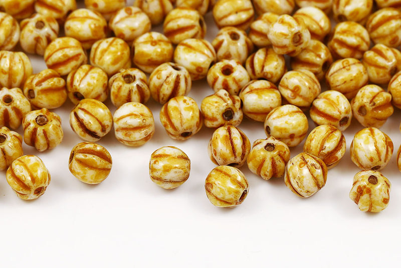 Melon 6mm Chalk Travertine Czech Glass Beads