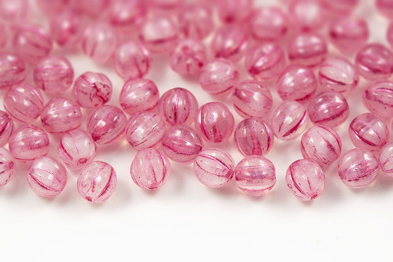 Melon 6mm Crystal Opal Mixed With Pink Czech Glass Beads
