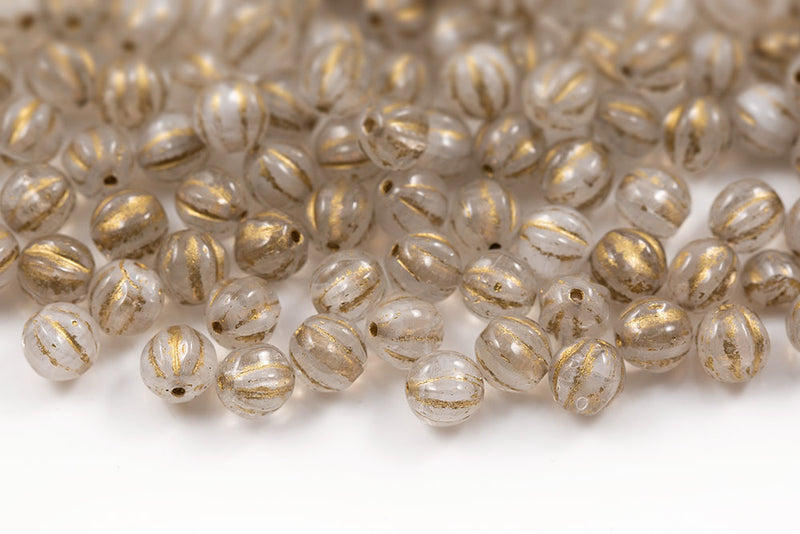 Melon 6mm Crystal Opal Mixed With Gold Czech Glass Beads