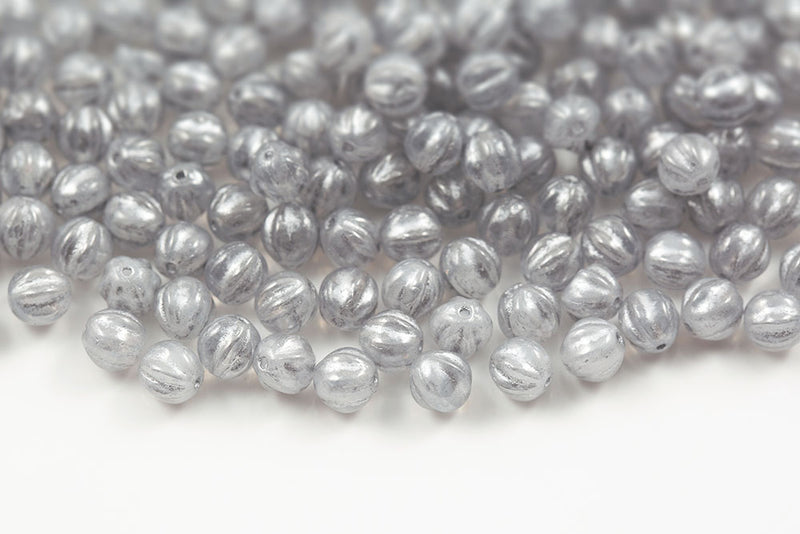 Melon 6mm Crystal Opal Mixed With Silver Czech Glass Beads