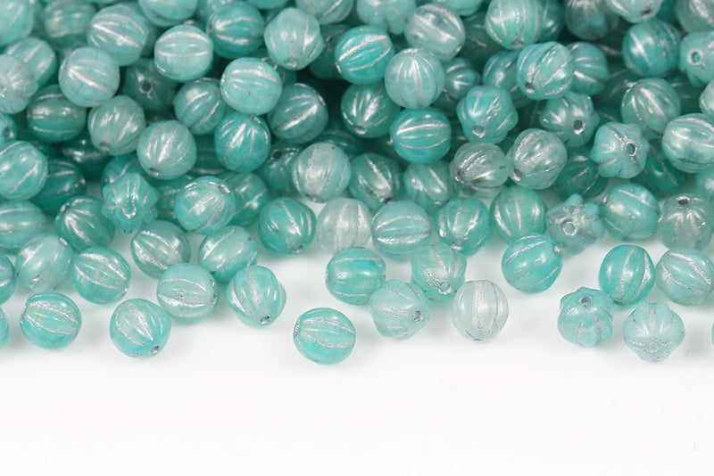 Melon 6mm Crystal turquoise mixed With Silver Czech Beads