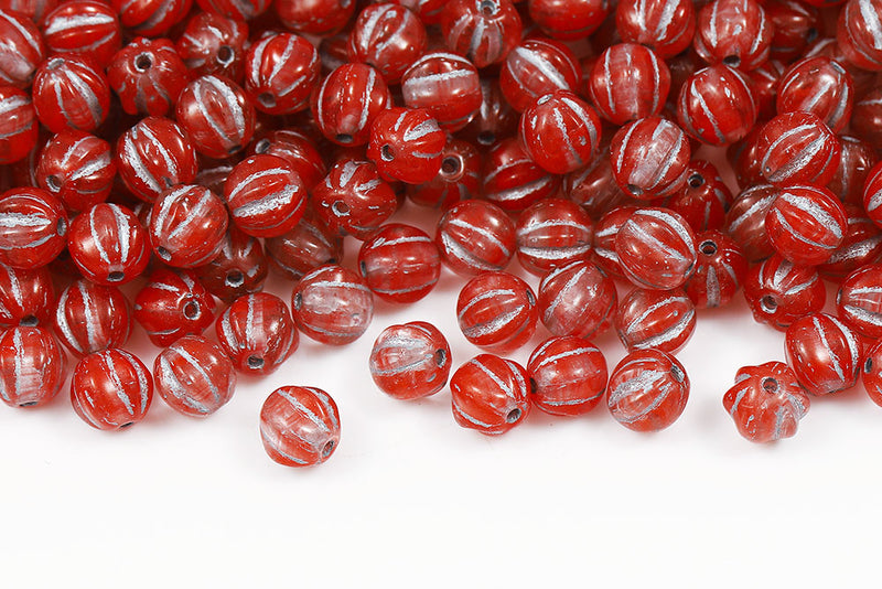 Melon 6mm Crystal Red mixed With Silver Czech Beads