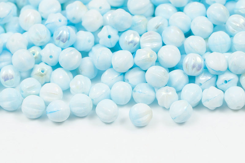 Melon 6mm Chalk Aqua Mixed AB Czech Beads