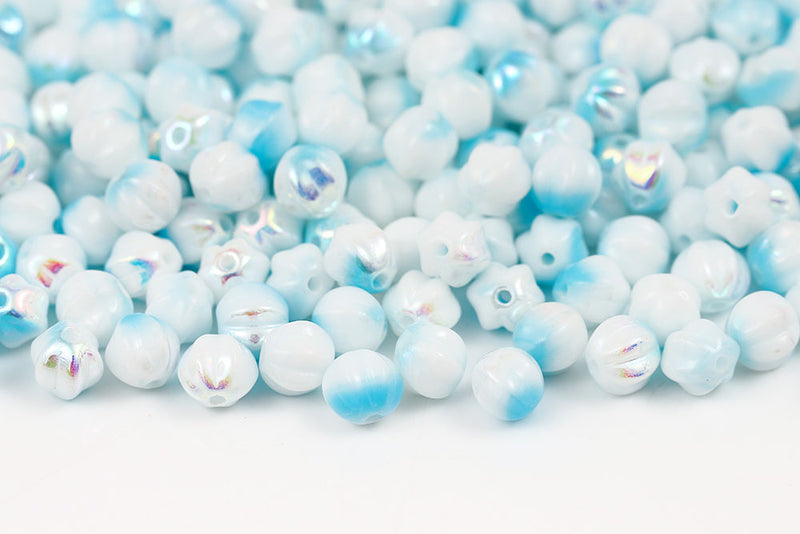 Melon 6mm Opaque Chalk Aqua Mixed AB Czech Beads