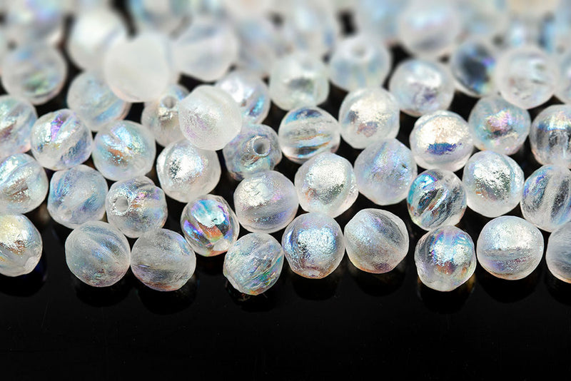 Melon 6mm Crystal AB Full Etched Finish Czech Glass Beads