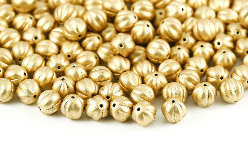 Melon 8mm Crystal Vintage Pale Gold Czech Glass Beads