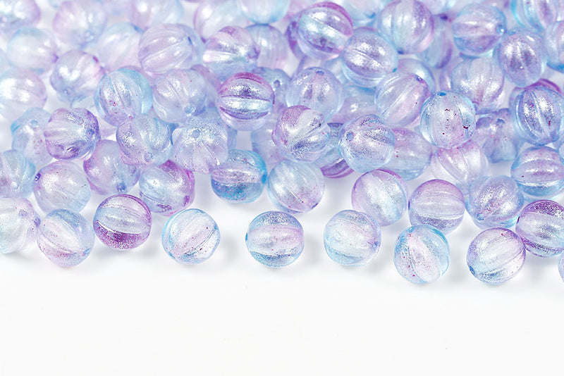 Melon 8mm Crystal Frozen Blue purple Matt Czech Glass Beads