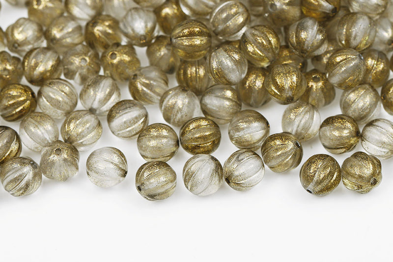 Melon 8mm Crystal Frozen Dark Olivine Czech Beads