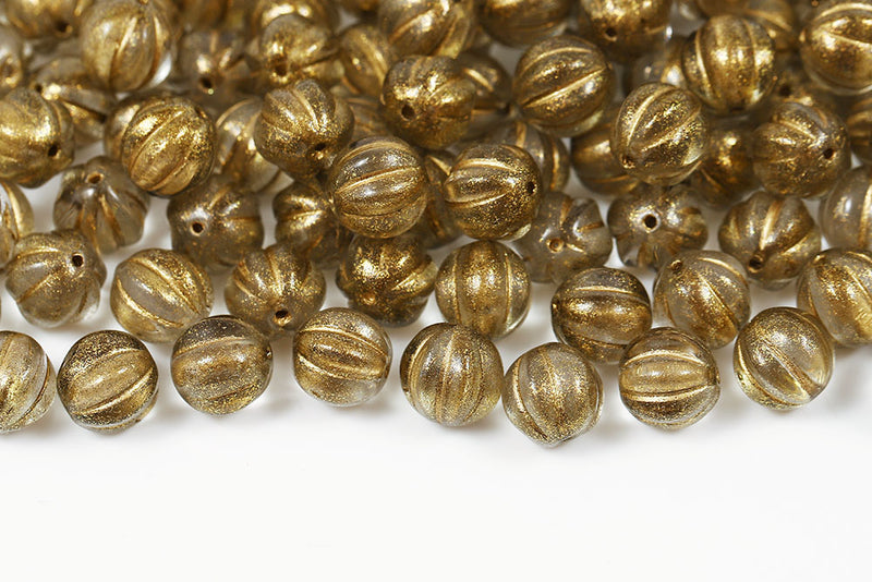 Melon 8mm Crystal Frozen Dark Olivine With Gold Matt Czech Beads