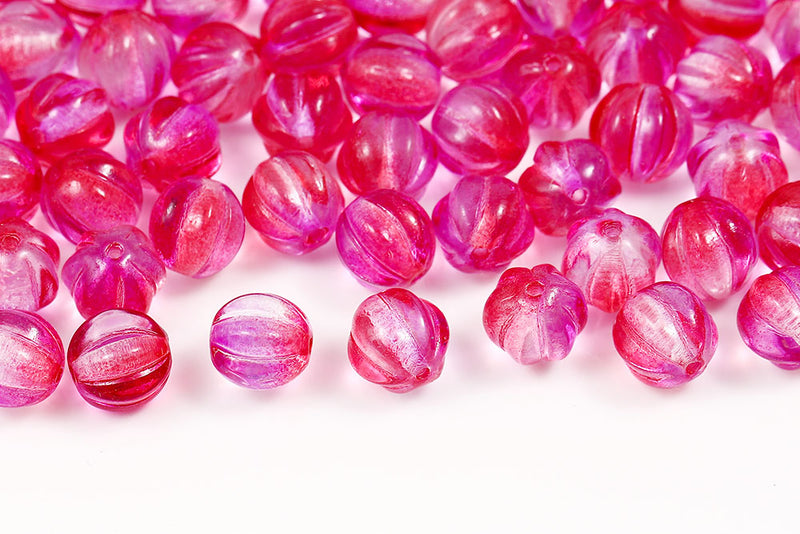 Melon 8mm Crystal Rose Gradient Finish Czech Beads