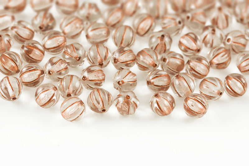 Melon 6mm Crystal With Copper Czech Glass Beads