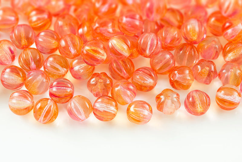 Melon 8mm Crystal Yellow Rose Finish Czech Glass Beads