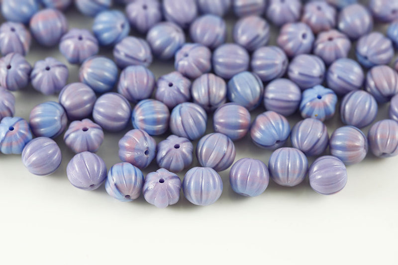 Melon 8mm Opaque Blue Purple Mixed Czech Beads