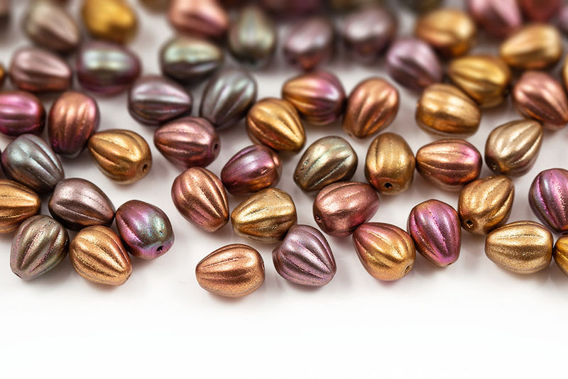 Melon Drops 11×9mm Crystal Violet Rainbow Czech Beads