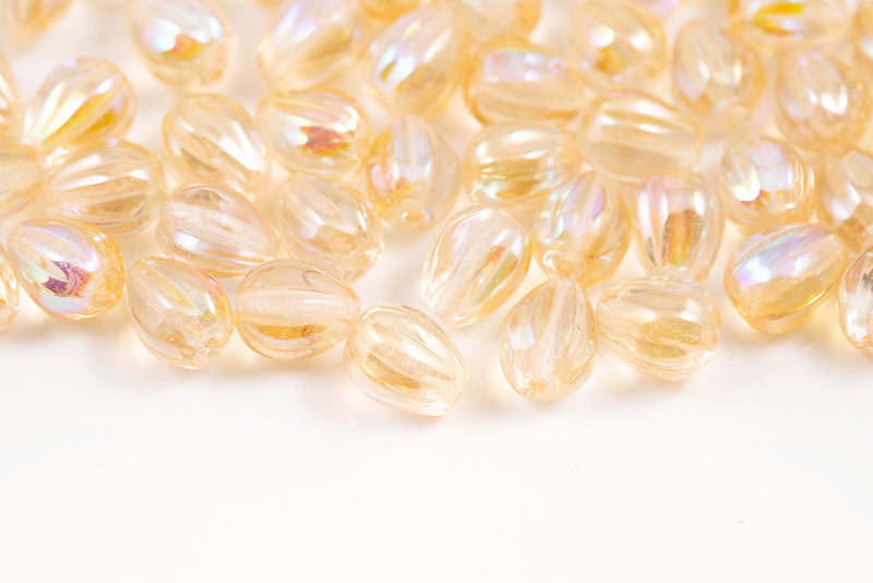Melon Drops 11×9mm Crystal Yellow Rainbow Czech Beads