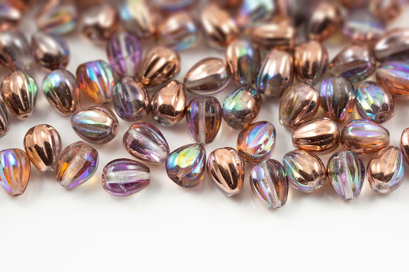 Melon Drops 11×9mm Crystal Cooper Rainbow Czech Beads