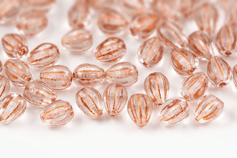 Melon Drops 11×9mm Crystal With Copper Czech Beads