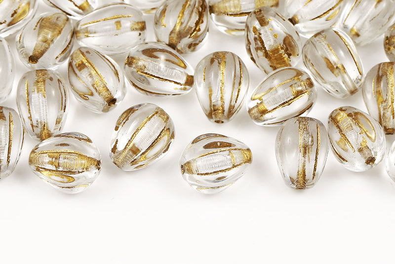 Melon Drops 11×9mm Crystal With Gold Czech Glass Beads