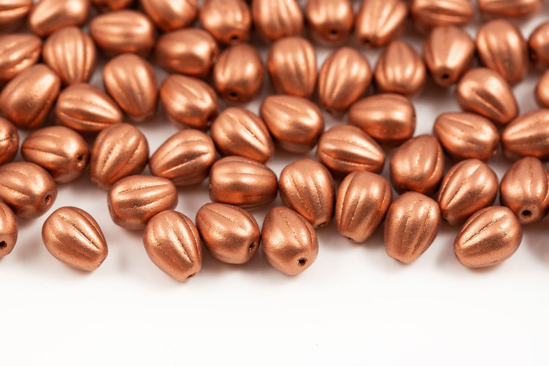 Melon Drops 11×9mm Chalk Vintage Copper Czech Beads