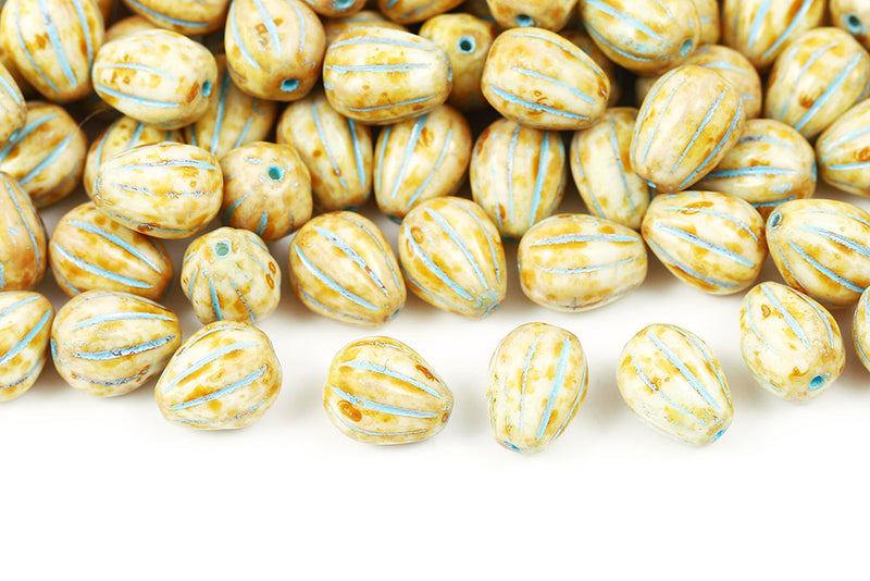 Melon Drops 11×9mm Czech Glass Beads Col.02010TBL