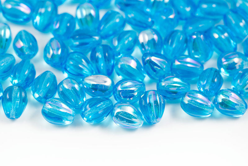 Melon Drops 11×9mm Aqua AB Czech Glass Beads