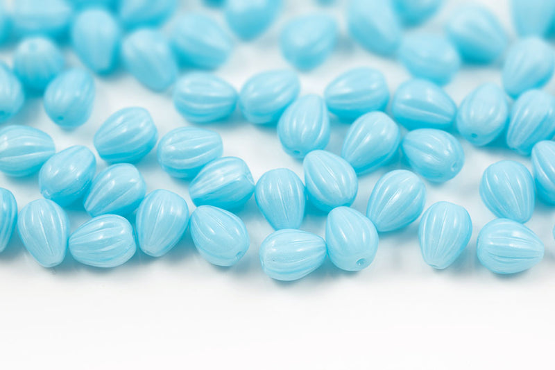 Melon Drops 11×9mm Silk Aqua Czech Glass Beads