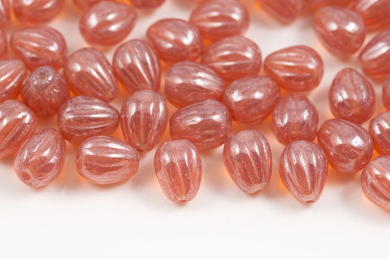 Melon Drops 11×9mm Opal Peach Luster Czech Glass Beads
